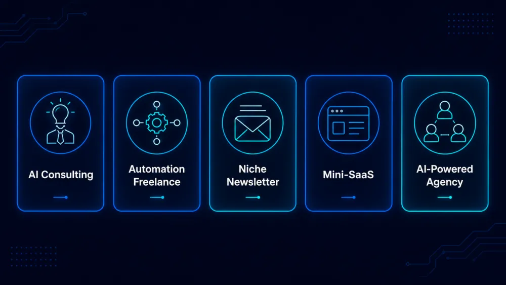 ภาพรวม 5 model ของ Side Hustle ด้วย AI ที่เริ่มได้สัปดาห์นี้: AI Consulting, Automation Freelance, Niche Newsletter, Mini-SaaS และ AI-Powered Agency