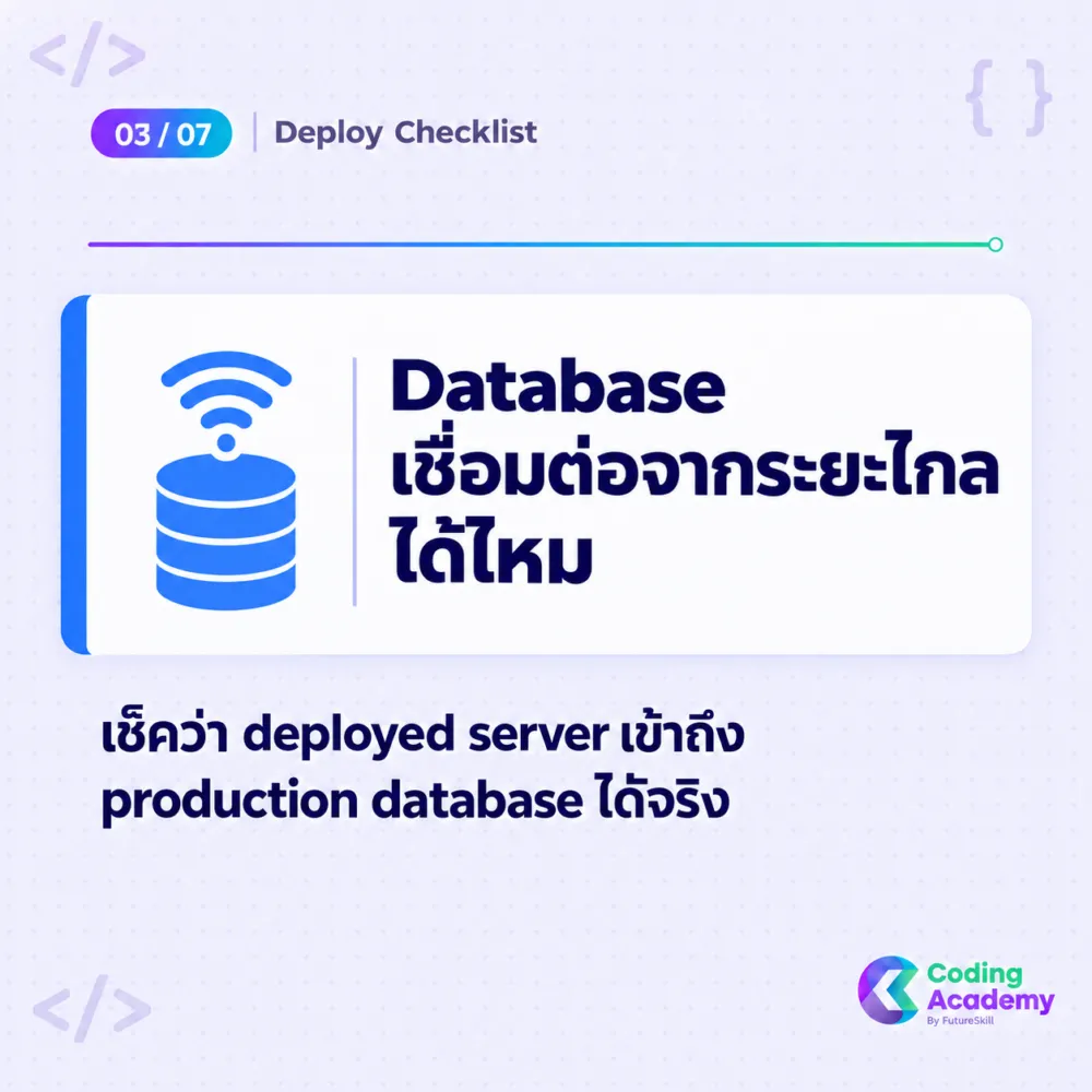 Production database เชื่อมต่อจากระยะไกล — deploy เว็บ checklist
