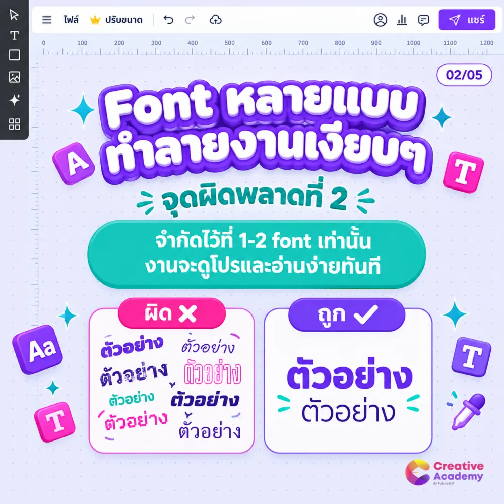 ข้อผิดพลาด Canva: ใช้ font หลายแบบในงานชิ้นเดียว